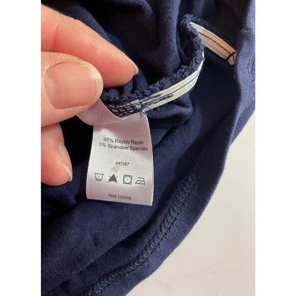 New Venus Navy Knit Blouse Size M Shirred Crop - Picture 5 of 7